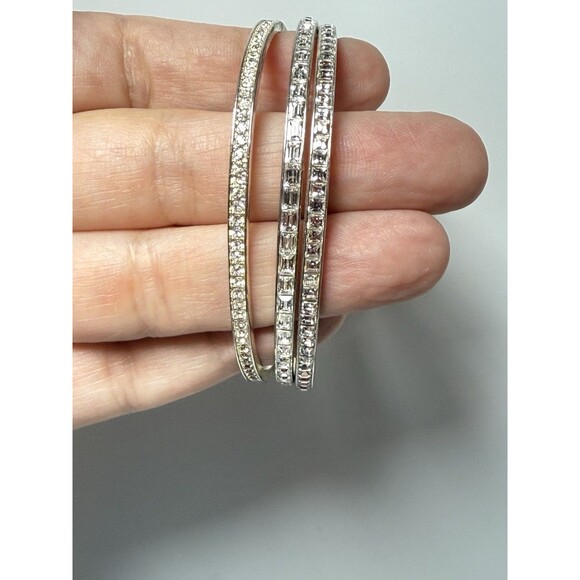Juicy Couture 3 Layer Silver Tone Rhinestone Crystal Cuff Bracelet - Picture 9 of 9